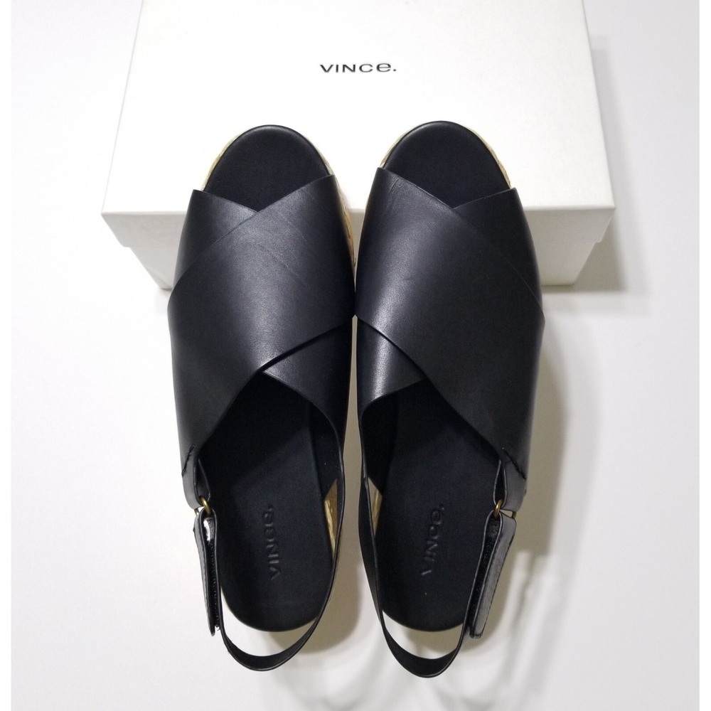 NIB Vince Jesson Leather Espadrille Platform Sandals in Black Size 9.5 $250